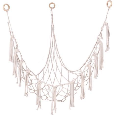Handgewebte Aufbewahrungshängematte, große Ausführung — Dekoration und Aufbewahrung im Bohème-Stil — Hängendes Aufbewahrungsnetz, Eckorganizer, geeignet für Kuscheltiere (weiß) (1/5)