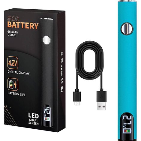 Soldering Pen - 650 mAh - USB Rechargeable - Adjustable Temperature 200°C to 450°C - 510 Threaded Connector - LED Display - Light Blue (1/3)