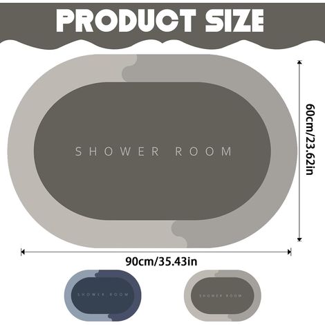 Tappetino doccia 60 x 90 cm, super assorbente e antiscivolo, lavabile, ad asciugatura rapida, per doccia, vasca da bagno, WC, ideale come supporto per carichi pesanti (grigio) (1/4)