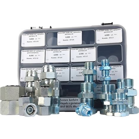 Set mit 48 Stopfen/Kappen mit BSP-Gewinde, Schachtel. (1/5)
