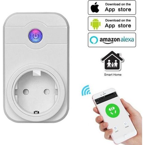 Prise Intelligente Wi-Fi 10A,Courant Connectée Avec Minuteur,Interrupteur Domotique WIFI Compatible avec Android iOS Alexa (1/4)