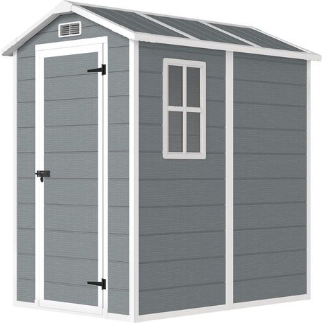 Abri de jardin en résine avec plancher porte verrouillable et fenêtre 1 3 x 8 m gris (1/5)