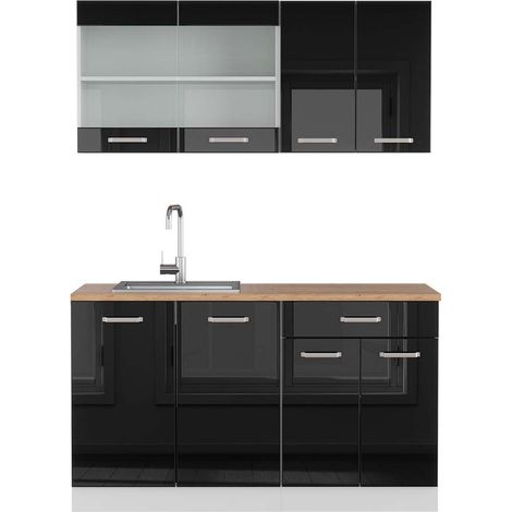Cocina versátil R-Line, Negro brillo/blanco, 140 cm , ET Roble, Vicco (1/5)