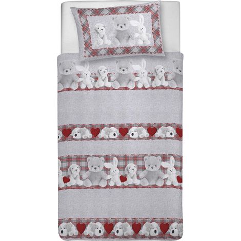Parure de lit Simple 100% Coton, avec Sac 150 x 200 cm et 1 taie d'oreiller 52 x 82 cm, fabriquée en Italie, Housse de Couette Lavable en Machine à 40 °, Fantaisie en Peluche Rouge (1/5)