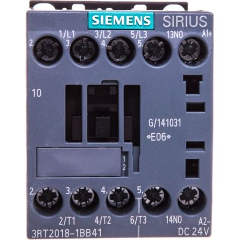 Contactor de potencia 16A 3P 24V CC 1Z 0R S00 3RT2018-1BB41