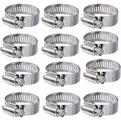 Colliers de serrage réglables en acier inoxydable 304 – Lot de 12 pièces (Ø 16 à 25 mm) pour tuyaux eau, gaz et automobile (1/5)