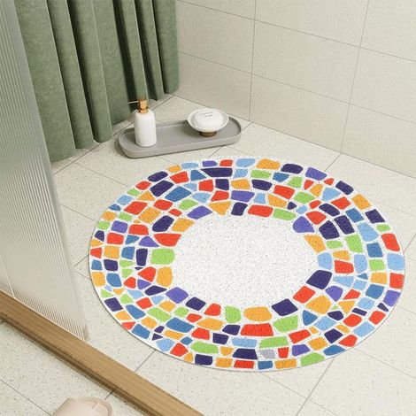 Tapis de douche rond antidérapant en luffa en PVC - 60 x 60 cm - Doux et confortable