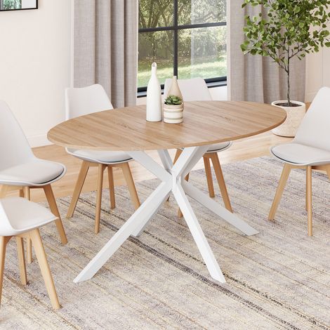 ALIX mesa de comedor ovalada para 8 con pata de araña de madera y blanco 150 cm