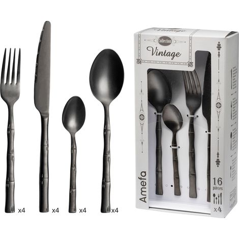 Coffret 16 couverts de table pour 4 personnes - Acier inoxydable 18/0, Finition PVD (Physical vapor deposition) - Noir (1/5)