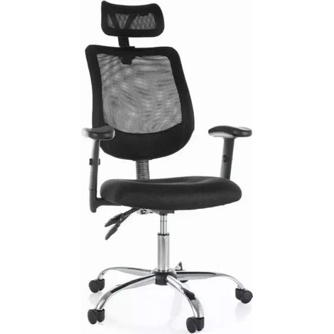 Chaise de bureau à roulette et pivotante ergonomique noir, pieds gris argent LORIX (1/5)