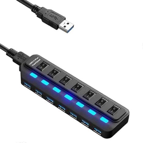 Hub USB 3.0 7 Ports avec Alimentation Externe, Compatible USB 2.0, Partage Rapide pour PC et Ordinateur Portable (1/4)