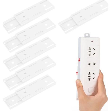 Juego de 6 soportes autoadhesivos para regletas y enchufes, ideales para fijar de forma segura regletas y cables a diversas superficies. (1/5)