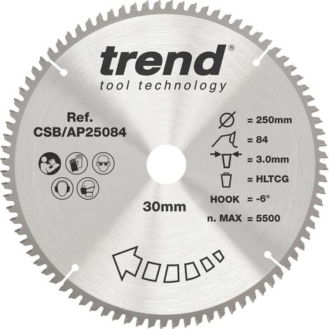 Lame circulaire aluminium/plastique, 250 mm, 84 dents, 30 mm (1/5)