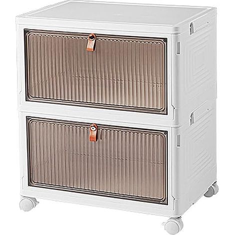 Boîte de Rangement Anti-poussière à 2 Niveaux en Plastique pour Table de Chevet sur roulettes Blanc Armoire de Rangement pour vêtements, pour Salon, Chambre, Couloir, Bureau (2 boîtes) (1/5)