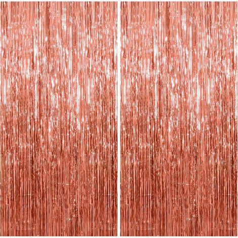 2 Roségold glänzende metallische Lametta-Vorhänge (1×2m), Glitzerfolien-Dekoration für Silvester, Hochzeitsfeier, Geburtstagsdekoration, Folien-Fransenvorhänge (1/5)