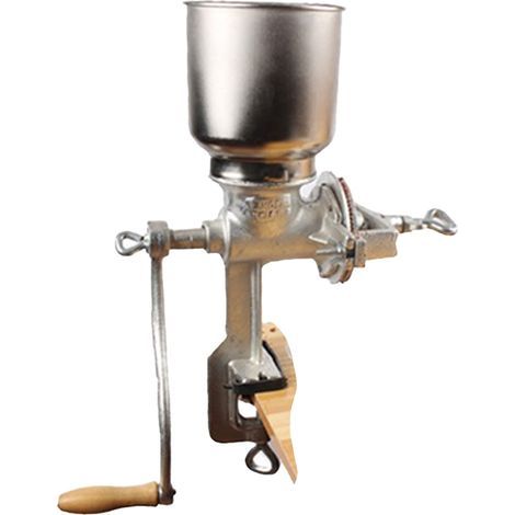 Handkurbel-Getreidemühle aus Gusseisen mit Tischaufsatz. Getreidemühle zum Mahlen von Nüssen, Gewürzen, Weizen und Kaffee. (1/5)