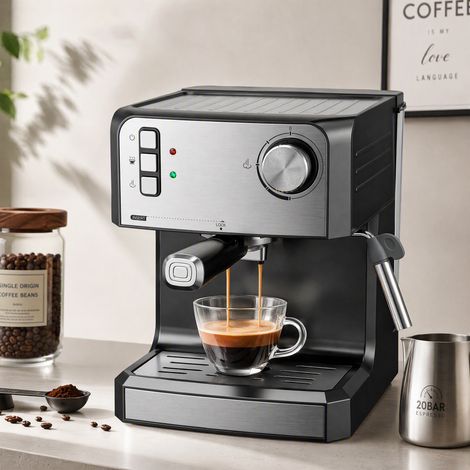 Machine à espresso 20 bars avec buse vapeur pour lait, réservoir d'eau 1,6 L, noir, idéale café et cappuccino (1/5)
