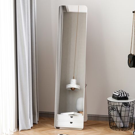 Miroir sur Pied et Mural rectangulaire dim. 37L x 43l x 156H cm Bois Aspect Blanc