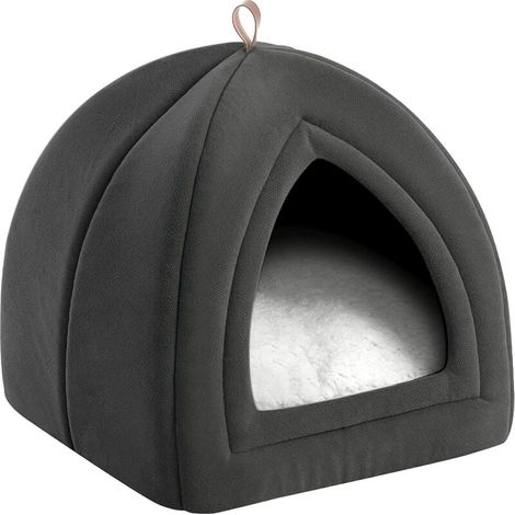Bedsure Lits pour chat d'intérieur – Lit pour chat avec oreiller rembourré amovible et lavable, lit pour chaton, cabane pour chat, lit pour petit chien, gris foncé, 38,1 cm (1/5)