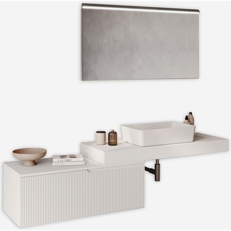 Mobile bagno sospeso con specchio LED e lavabo base bianca Venere - Bianco