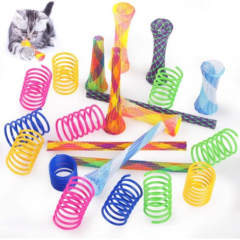 Lot de 22 Jouets pour Chat - 12 Ressorts en Plastique et 10 Tubes en Maille Extensibles - Jouet Interactif et Anti-Stress pour Chaton (1/5)