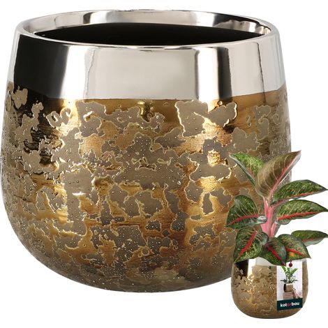 Runder goldener Blumentopf mit Spiegeleffekt, 12,5 cm Durchmesser, Keramik