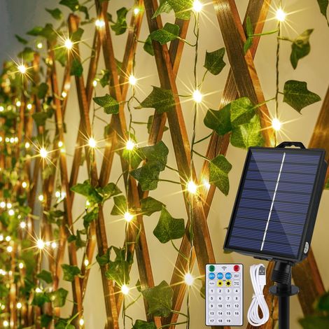 Guirlande lumineuse solaire d'extérieur - 20 m - 200 LED - USB - Guirlande de lierre artificiel - Avec télécommande et minuterie - Résistante aux intempéries - Pour jardin, mariage, clôture (1/5)