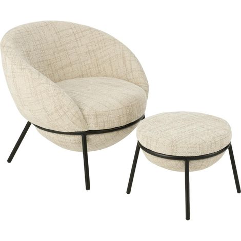 Fauteuil Design & Repose-Pieds "Elwood" 75cm Beige (1/5)