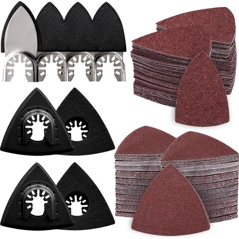 208 pièces Patin de Ponçage Multi outil Accessoires pour Patin de Fixation triangulaires universels 80 mm Livré avec 5 types de papier de verre Polissage du bois du métal des meubles (1/5)