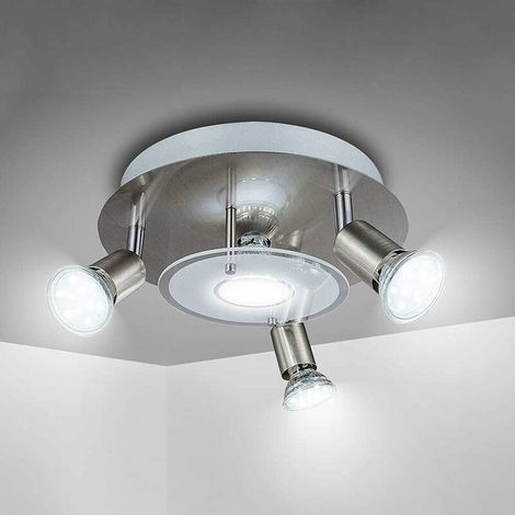 ZOLGINAH Spots de Cuisine Réglable, Plafonnier Rond Salon Moderne, Métal Chrome Mat, 4 X LED Ampoule GU10, Plaque Verre, Éclairage Intérieur Applicable à Couloir, Entrée, Chambre, Salle à manger (1/5)