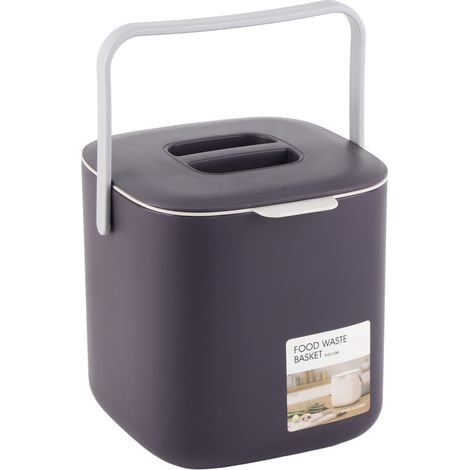 Poubelle de bureau compacte avec séparation humide/sec, couvercle et poignée, idéale pour voiture, cuisine ou chambre - Violet foncé (1/5)