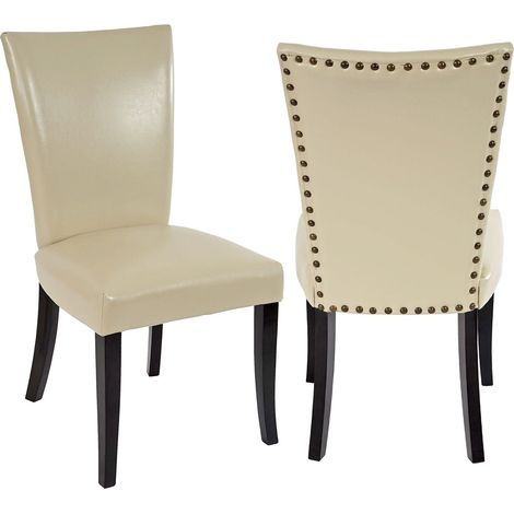 2er-Set Esszimmerstuhl Chesterfield Edinburgh, Stuhl Küchenstuhl, Nieten MVG-zertifiziert Kunstleder, creme, helle Beine