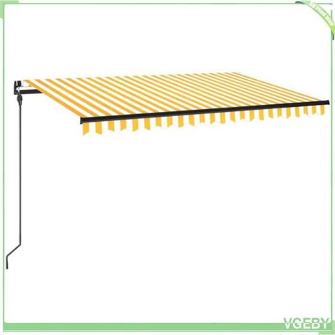 Auvent rétractable manuel - FAFEICY - 3069118 - 450x300 cm - Jaune et blanc - Cadre aluminium anthracite (1/5)