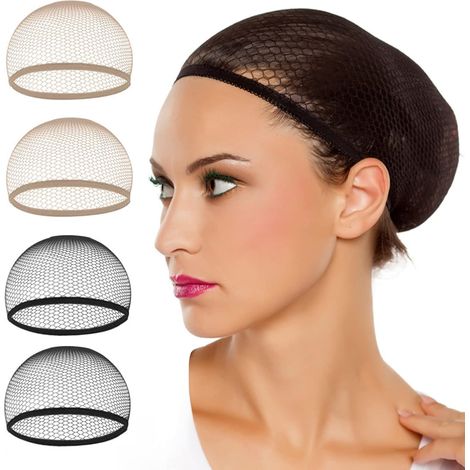 Casquettes Filet Cheveux Perruque,Cap de Perruque,Nylon Wig Cap pour Perruque,Bonnet de Perruque,Élastique Chapeau de Perruque,Cap de Perruque Filet,Chapeaux de Perruque pour Homme et Femme,4 PCS (1/5)