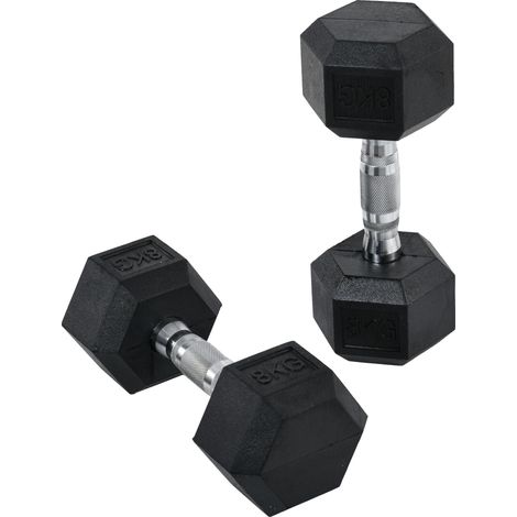 Haltères hexagonales courtes 16 kg métal caoutchouc noir