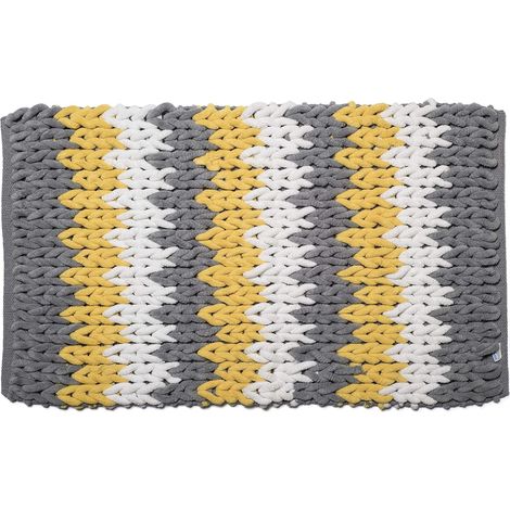 Croydex Soft Bath Rug, Grey, White & Yellow Striped Bath Mat, 80 x 50cm (1/4)