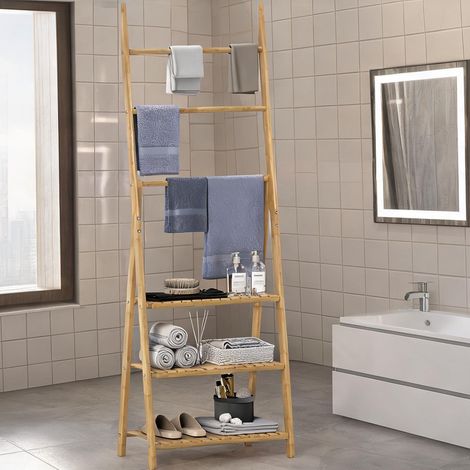Étagère de rangement en bambou 3 niveaux avec porte-serviettes (1/5)