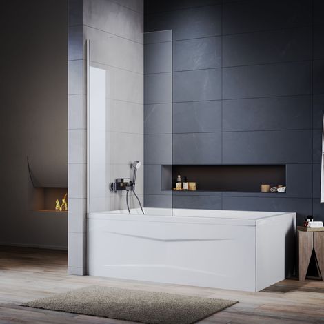 ELEGANT Bath Screen Chrome Aluminium Profile Frameless Glass Bath Shower Screen 800x1400mm Thickness 6mm Tempered Glass Single Panel