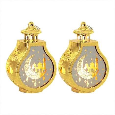 Lot de 2 lanternes Ramadan vintage dorées pour bougies, décoration intérieure (1/5)