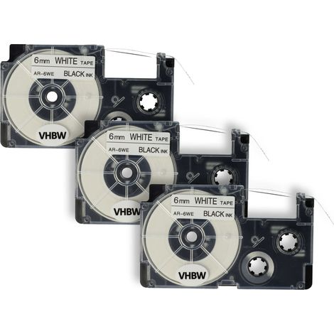 vhbw 3x Label Tape Replacement for Casio XR-6WE, XR-6WE1 for Label Printer 8m x 6 mm, Black on White (1/4)