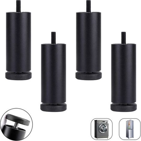 Pieds de remplacement pour meubles - filetage M8 (noir 12 cm/4,7 pouces) - réglage de hauteur - pied de meuble fileté - jambes de remplacement (1/5)