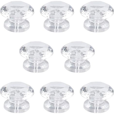 Lot de 8 mini boutons en acrylique autoadhésifs en forme de diamant sans perçage pour miroir, placard, boîte cadeau et autres petits meubles