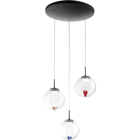 Ariel - Suspension Circulaire 3 Lumières Avec Formes Fabas Luce - Led 21W Dimmable - Rosace Ronde Transparente D.35Cm (1/4)