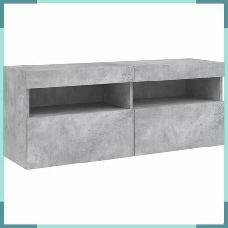 837214 Meuble TV mural avec lumières LED gris béton 100x30x40 cm (1/5)