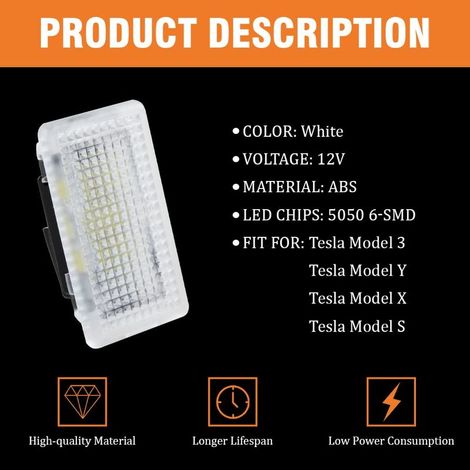 Ampoule à LED Intérieure Pour le Model Tesla 3/Y/S/X Lampe d'éclairage de Remplacement Surdimensionnée pour le Compartiment à Bagages Frunk (4 PCS) (Blanc)