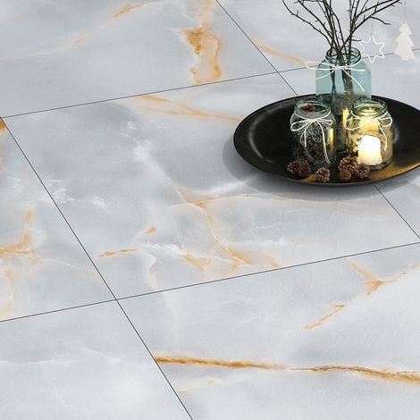 Carreaux Vinyle Adhesif Sol Gris Or Dalle PVC Adhesive Sol Cuisine Buanderie Imperméable Sols PVC Gris Doré Stickers Carrelage Adhesif Salle de Bain 30x30CM 5 Dalles Autocollantes pour Sols (1/5)