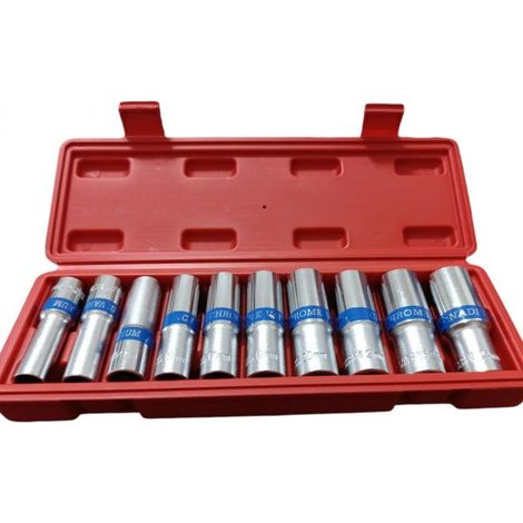 Set Chiavi A Bussola Lunghe 1/2'' Chrome Vanadium Poligonali da 12 A 24 10Pz Ox