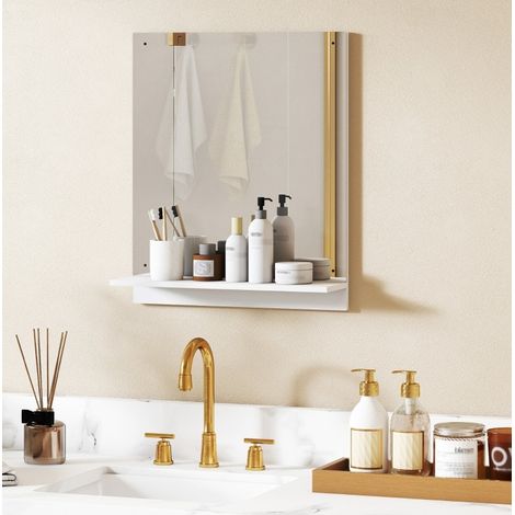 Miroir de salle de bains 50 x 60 cm avec étagère mural blanc OKMYHOME (1/5)