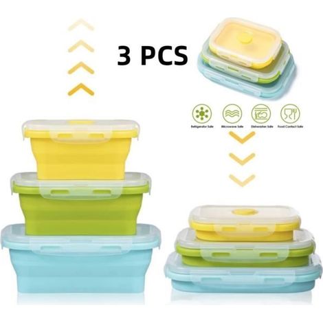 HONORNIC - Boîte à Lunch Pliante en Silicone,3pcs Rétractable Récipients Alimentaires en Silicone Rétractable Déjeuner Bento Box Nourriture