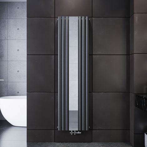 SONNI Design Radiatore verticale con specchio Radiatore tubolare 1800x500mm Radiatore a pannello monostrato Antracite, con Multiblock bianco (1/5)